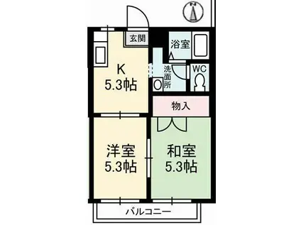 ツインマークⅡ棟(2K/1階)の間取り写真