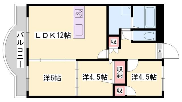 メゾンドール姫路英賀保(3LDK/3階)の間取り写真