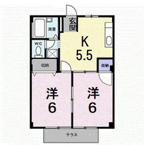 パレスインビレッヂ(2K/1階)の間取り写真