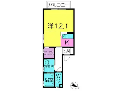 アクア西松ヶ丘A棟(1K/2階)の間取り写真