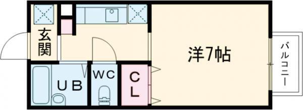 パセオ学園前(1K/2階)の間取り写真
