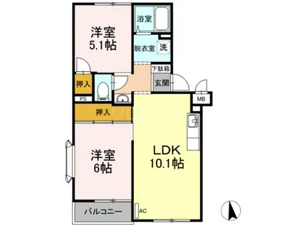 ビラ・ジュニペラス B棟(2LDK/3階)の間取り写真