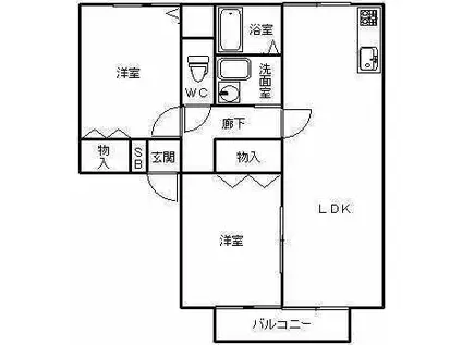 クレスト(2LDK/2階)の間取り写真