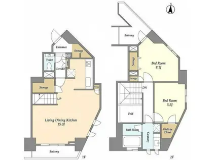 ドゥーエ西麻布(2LDK/14階)の間取り写真