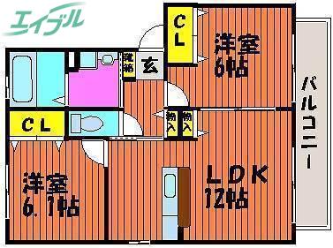 シャルマン(2LDK/2階)の間取り写真