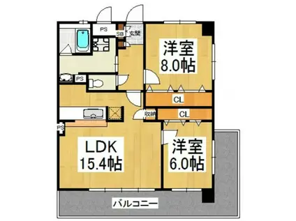 ホエブス箱崎(2LDK/3階)の間取り写真
