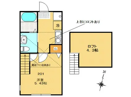 シティハイムタマ(1K/2階)の間取り写真