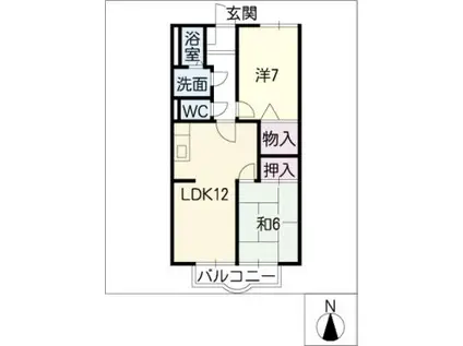 セントラル羽根井 B棟(2LDK/2階)の間取り写真