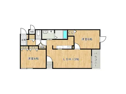 アルカンシエル(2LDK/2階)の間取り写真