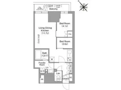コンフォリア・リヴ東池袋(2LDK/4階)の間取り写真
