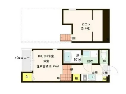 ハイムプランドール(1K/2階)の間取り写真