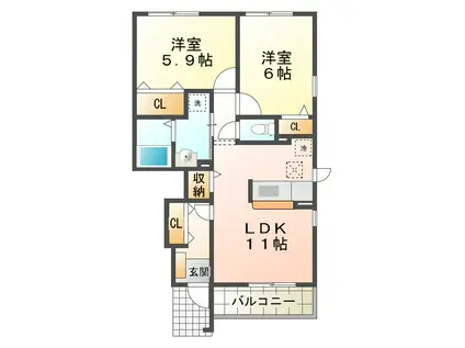 サンリットガーデンハウスS(2LDK/1階)の間取り写真