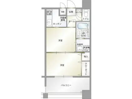 エンクレスト中呉服(2K/8階)の間取り写真