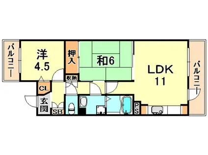シャルマン六甲(2LDK/2階)の間取り写真