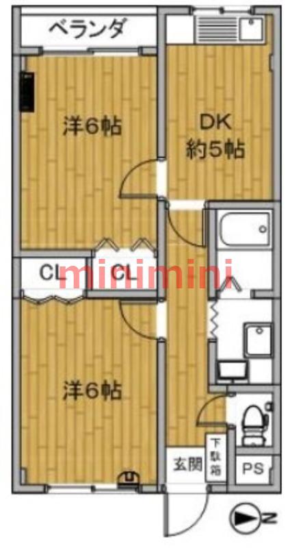 コーポ望月第1棟(2DK/4階)の間取り写真