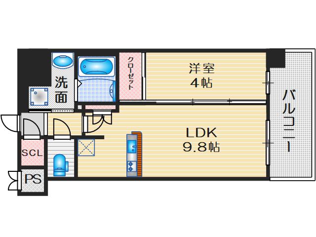 リヴィエール江坂江の木公園(1LDK/13階)の間取り写真