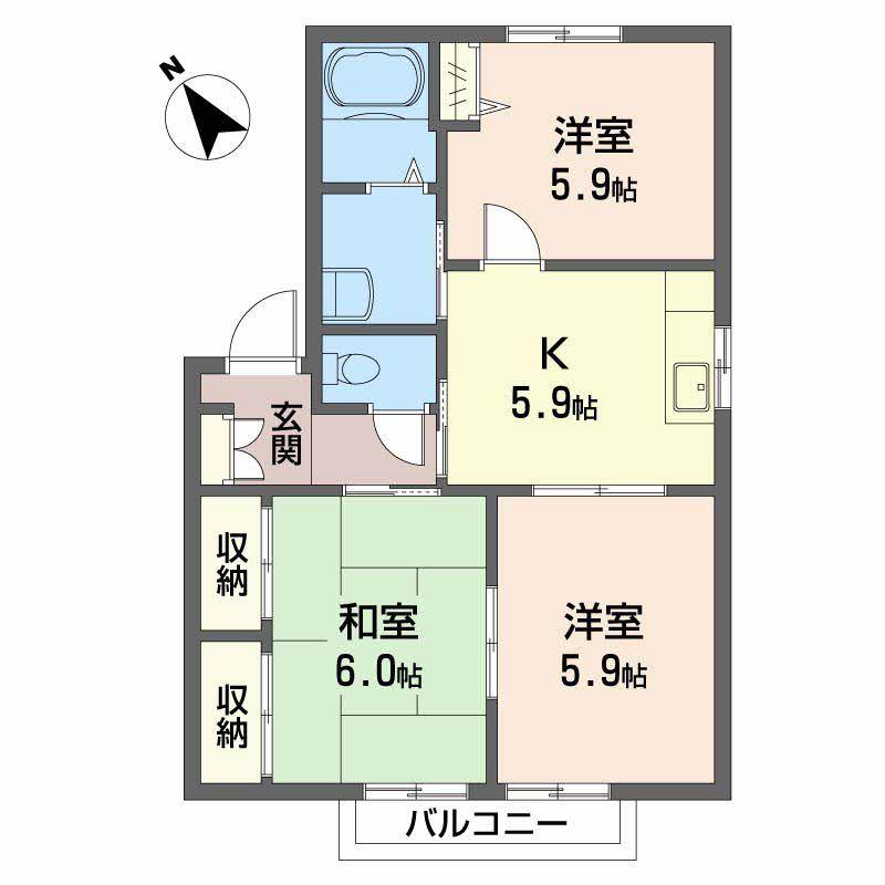 パースリーKATAGI A棟(3K/2階)の間取り写真
