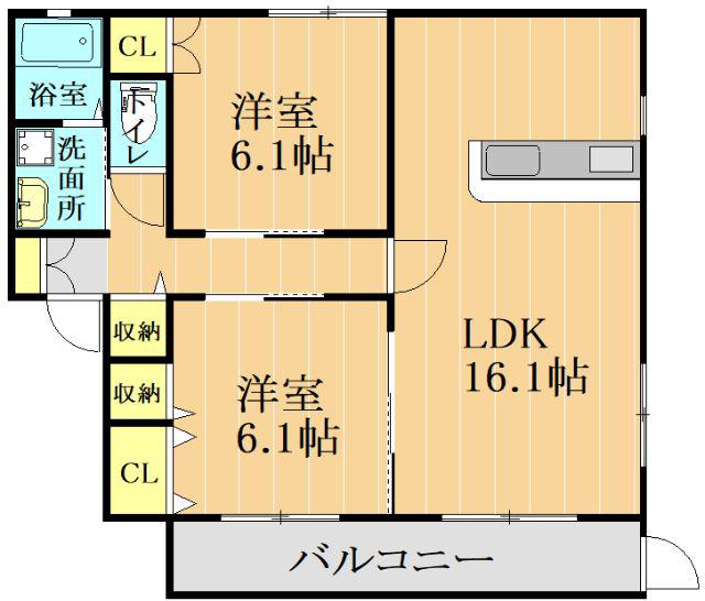 シンビオシス(2LDK/2階)の間取り写真