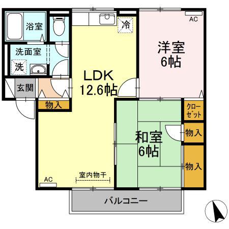 パストラル米原B棟(2LDK/2階)の間取り写真