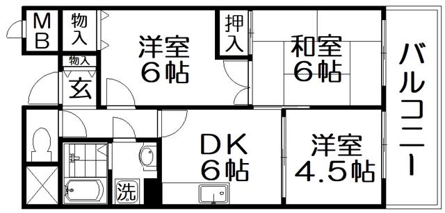 グランドヴィラ香里(3DK/4階)の間取り写真
