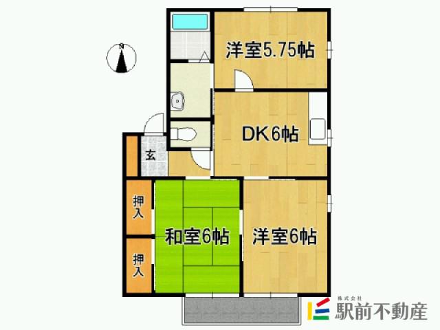 フォーレス六座町B(3DK/2階)の間取り写真