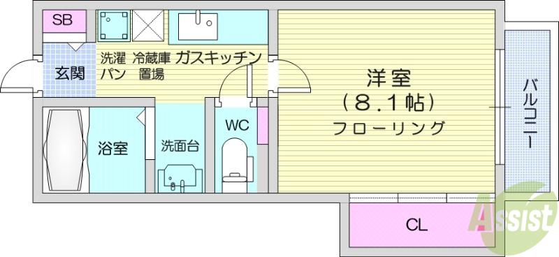WISH五橋(1K/1階)の間取り写真