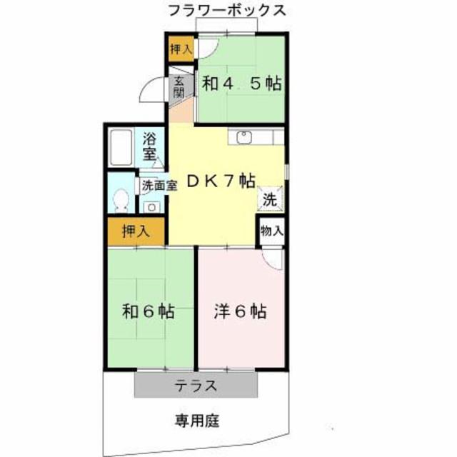 カサデソル(3DK/1階)の間取り写真