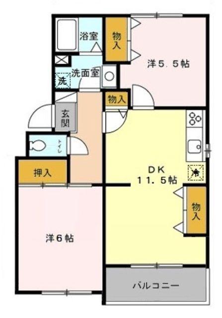 グリーンパークマルオカ(2LDK/2階)の間取り写真