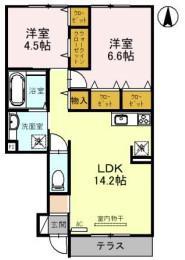 ラリュール(2LDK/1階)の間取り写真
