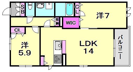LE CIEL SHUKUGAWA(2LDK/1階)の間取り写真