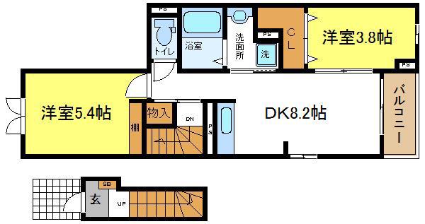 ブレス ベル(1SDK/2階)の間取り写真