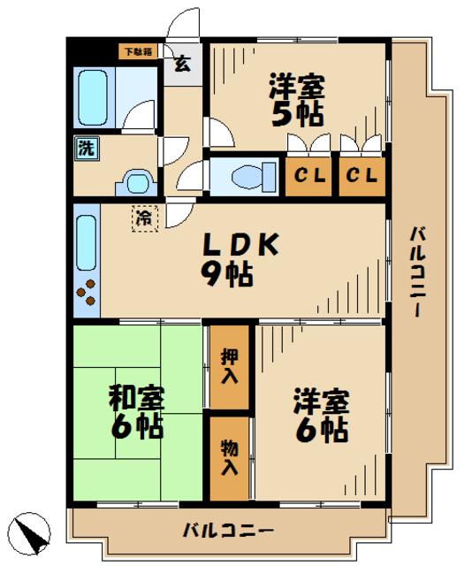 アネックス鶴牧(3LDK/6階)の間取り写真