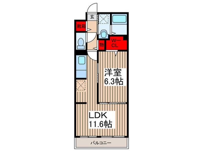 ラピス飯能(1LDK/1階)の間取り写真