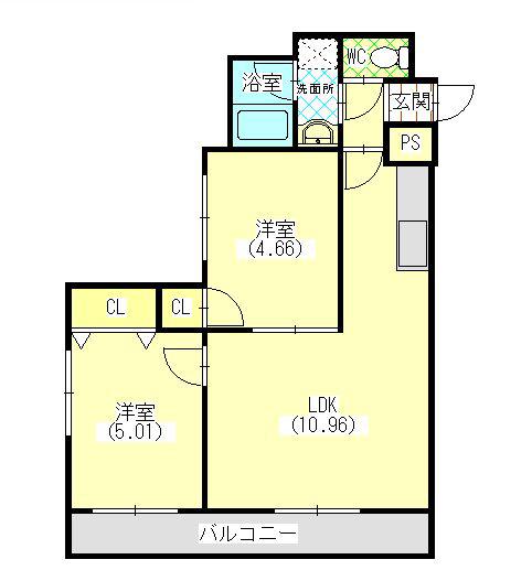 サウスコート(2LDK/5階)の間取り写真