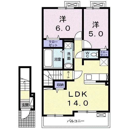 ユニットロル法鏡寺 B(2LDK/2階)の間取り写真