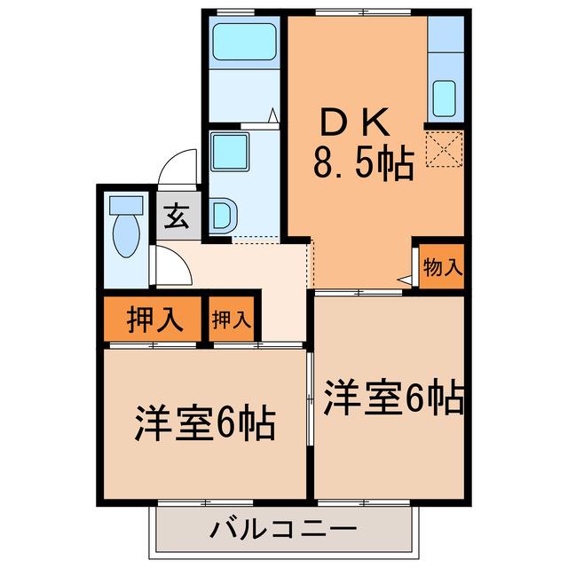 ソナーレ(2DK/2階)の間取り写真