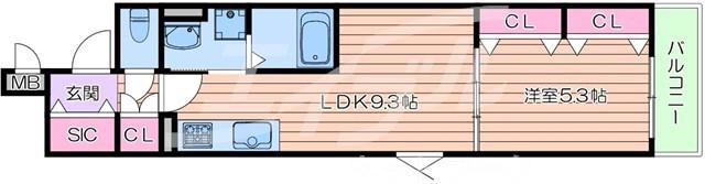 クリエオーレ徳庵(1LDK/2階)の間取り写真