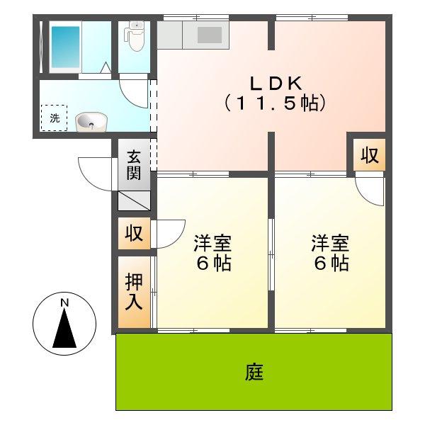 ふれまりーる岡成(2LDK/1階)の間取り写真
