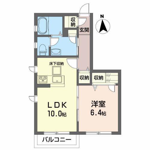 プレシャイン(1LDK/1階)の間取り写真
