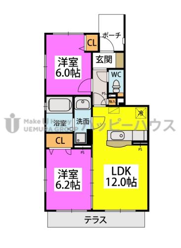 フレグランスII(2LDK/1階)の間取り写真
