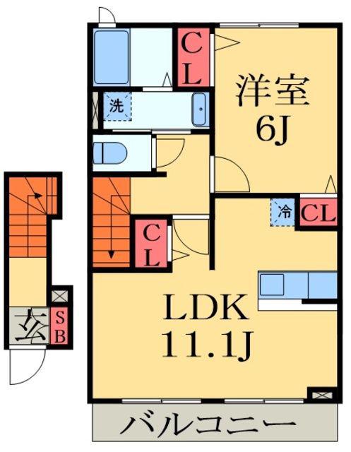 クリーンパレスII(1LDK/2階)の間取り写真