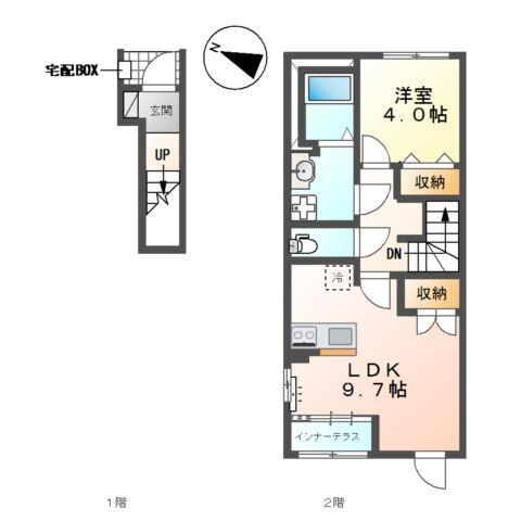 丹波篠山市中野II(1LDK/2階)の間取り写真
