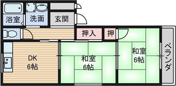 ジュネス八木(2DK/2階)の間取り写真