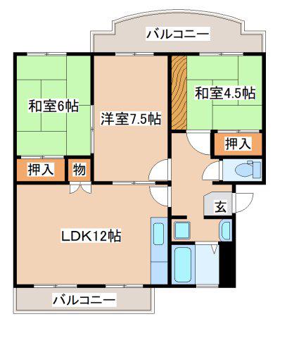 横尾2団地 86号棟(3LDK/2階)の間取り写真