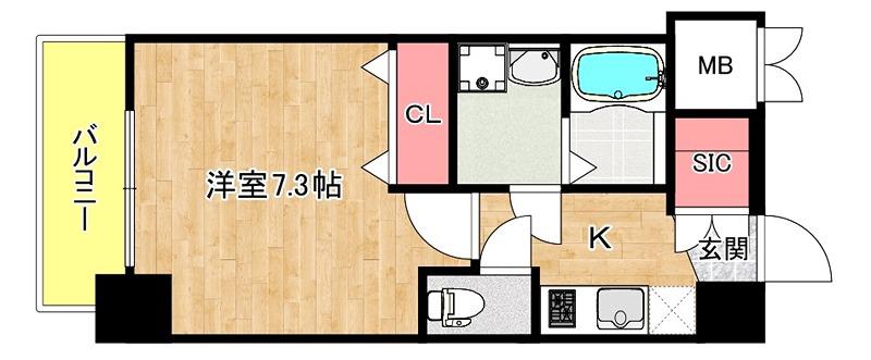 ファーストフィオーレ九条III(1K/2階)の間取り写真