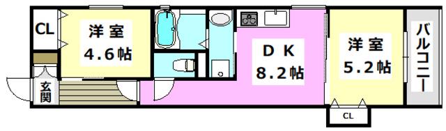 クリエオーレ庄屋II(2DK/2階)の間取り写真