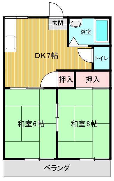グリーンリーフコーポ(2DK/2階)の間取り写真