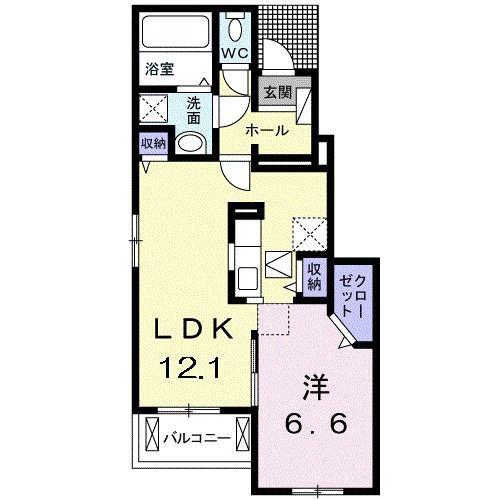 アベニアII(1LDK/1階)の間取り写真