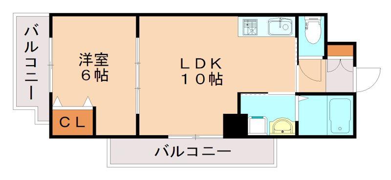 セントフォール新飯塚駅東(1LDK/10階)の間取り写真