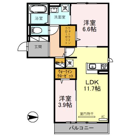 ディアコート萱振(2LDK/3階)の間取り写真